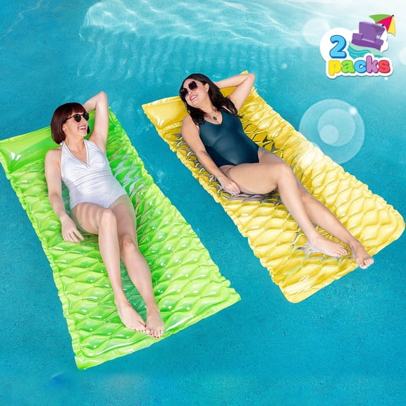Joyfy 2 Packs Inflatable Pool Mat, Swimming Pool Mattress Float Lounge with Headrest, Pool Float Air Mat Pool Rafts for Adults