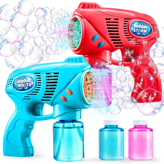 SYNCFUN 2 Pack Automatic Bubble Blaster Set - Leak-Proof Bubble Machine with 10 oz Refill Solution - Portable Bubble Blower for Outdoor Events, Family Gatherings, Parties & Easter Basket Stuffers