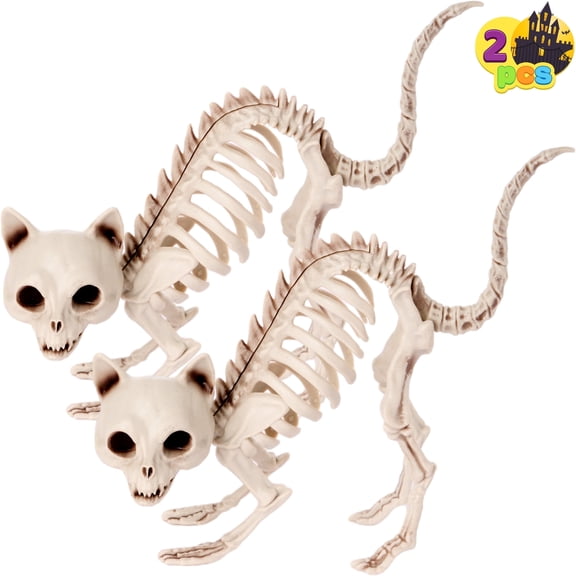 Joyfy 2 Pcs Cat Skeleton Halloween Decoration,7 Inch Posable Plastic Animals Halloween Skeleton for Indoor Outdoor Halloween Decorations,Haunted House Party Props