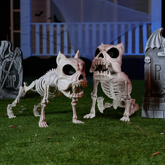 Syncfun 2 Pcs Dog Skeleton Halloween Decoration,16 Inch Posable Plastic Animals Halloween Skeleton for Indoor Outdoor Halloween Decorations,Haunted House Party Props