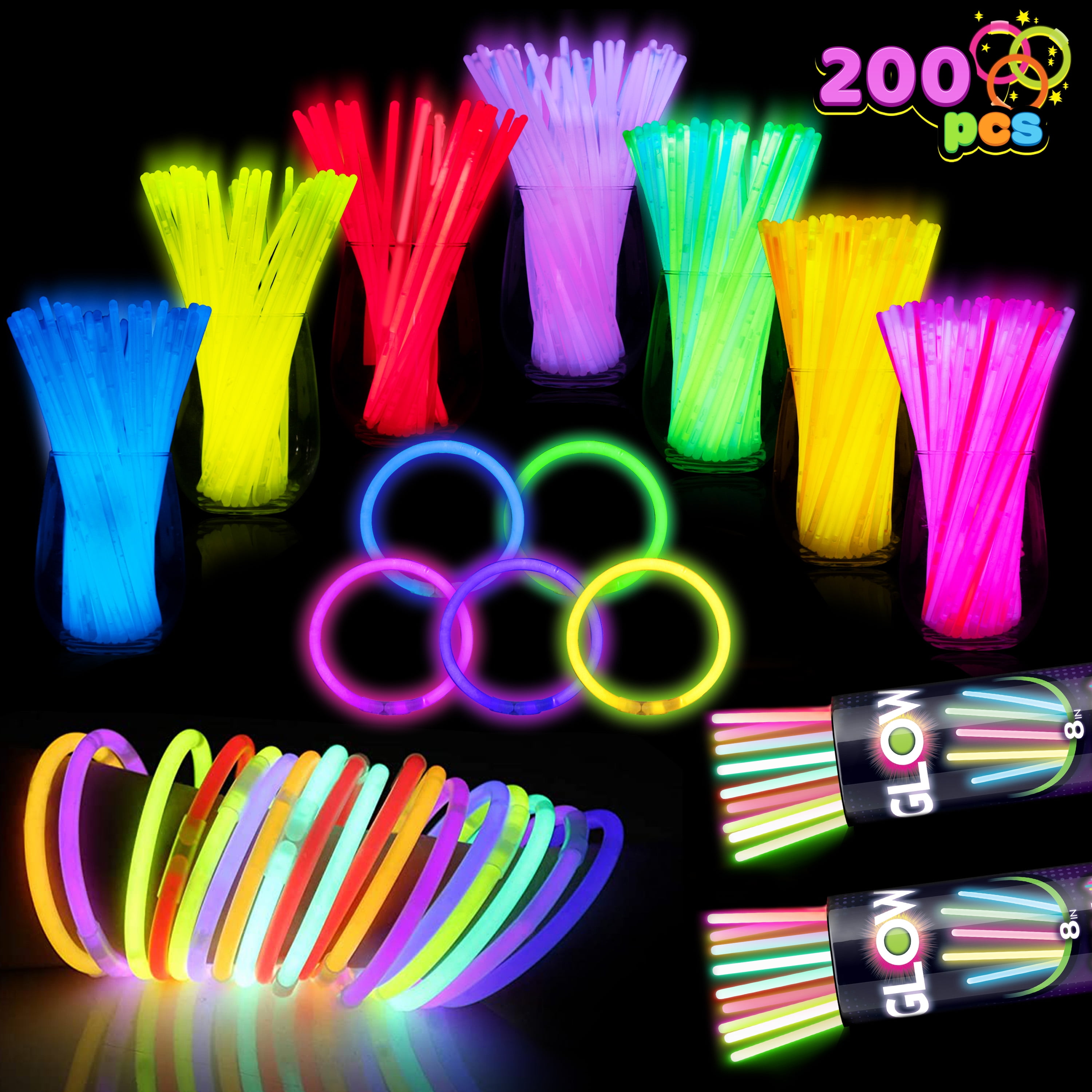 Syncfun 200 Pcs Glow Sticks Bulk 8" Bracelets Necklaces Glow in the