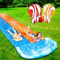 Syncfun 22.5ft Water Slides and 2 Bodyboards, Lawn Backyard Waterslides Water Toy with Build Sprinkler for Kids Outdoor Water Fun