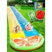 Joyfy 22.5ft Water Slides with 2 Boards, 2 Sliding Racing Lanes and Sprinklers, Backyard Outdoor Lawn Summer Toy, Fruit