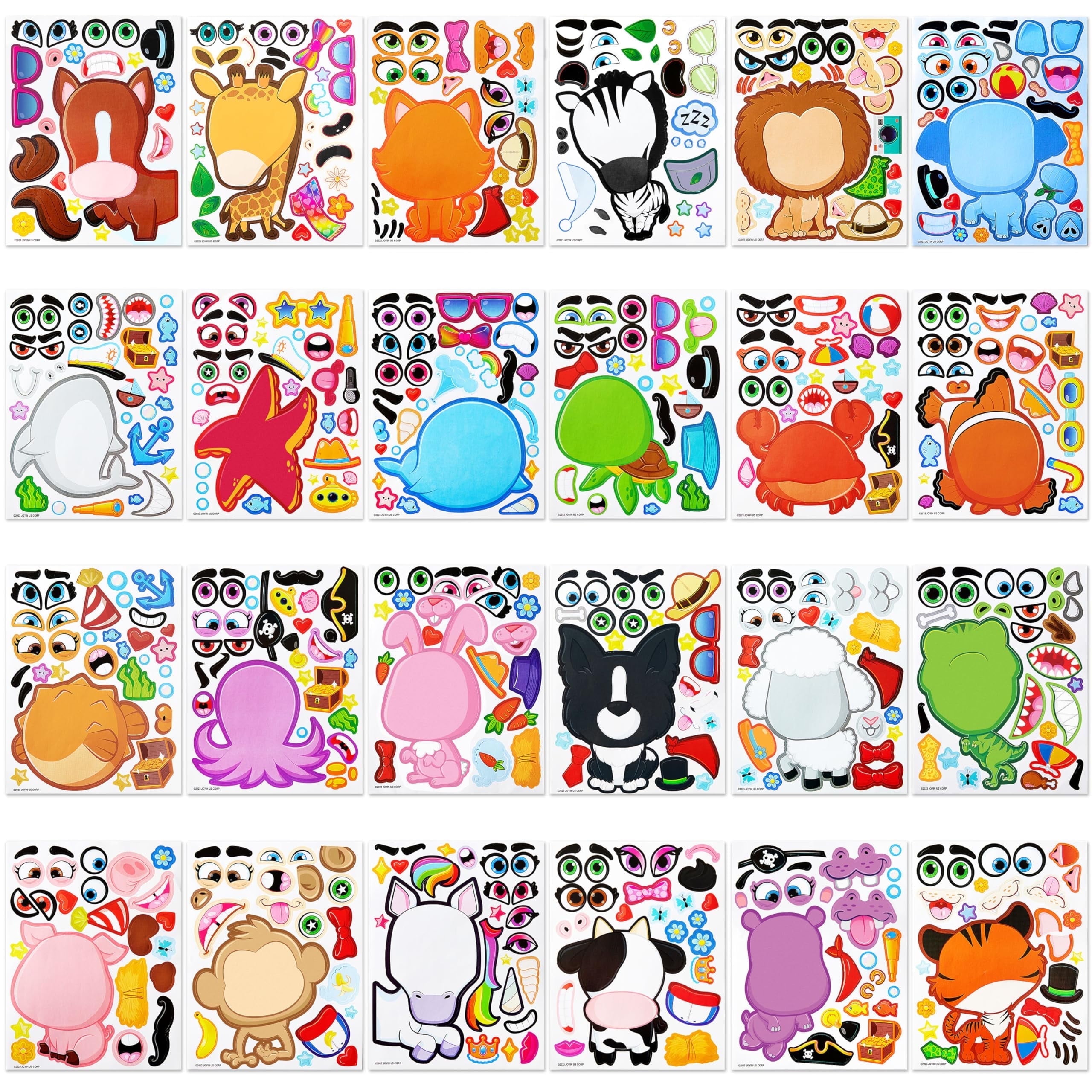 Joyfy 24 PCS 6"x 9" Make-a-face Sticker Sheets Make Your Own Animal Mix ...