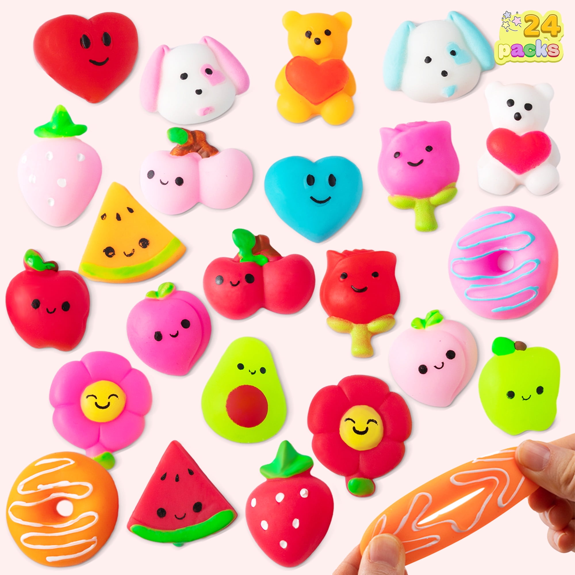  JOYIN 24 PCS Valentine's Day Squishy Toy Bear Toys with Card,  Squeeze Stretchy Stress Relief & for Valentine's Classroom Exchange,  Valentine's Party Favors, Fidget Toys for Boys and Girls : Toys