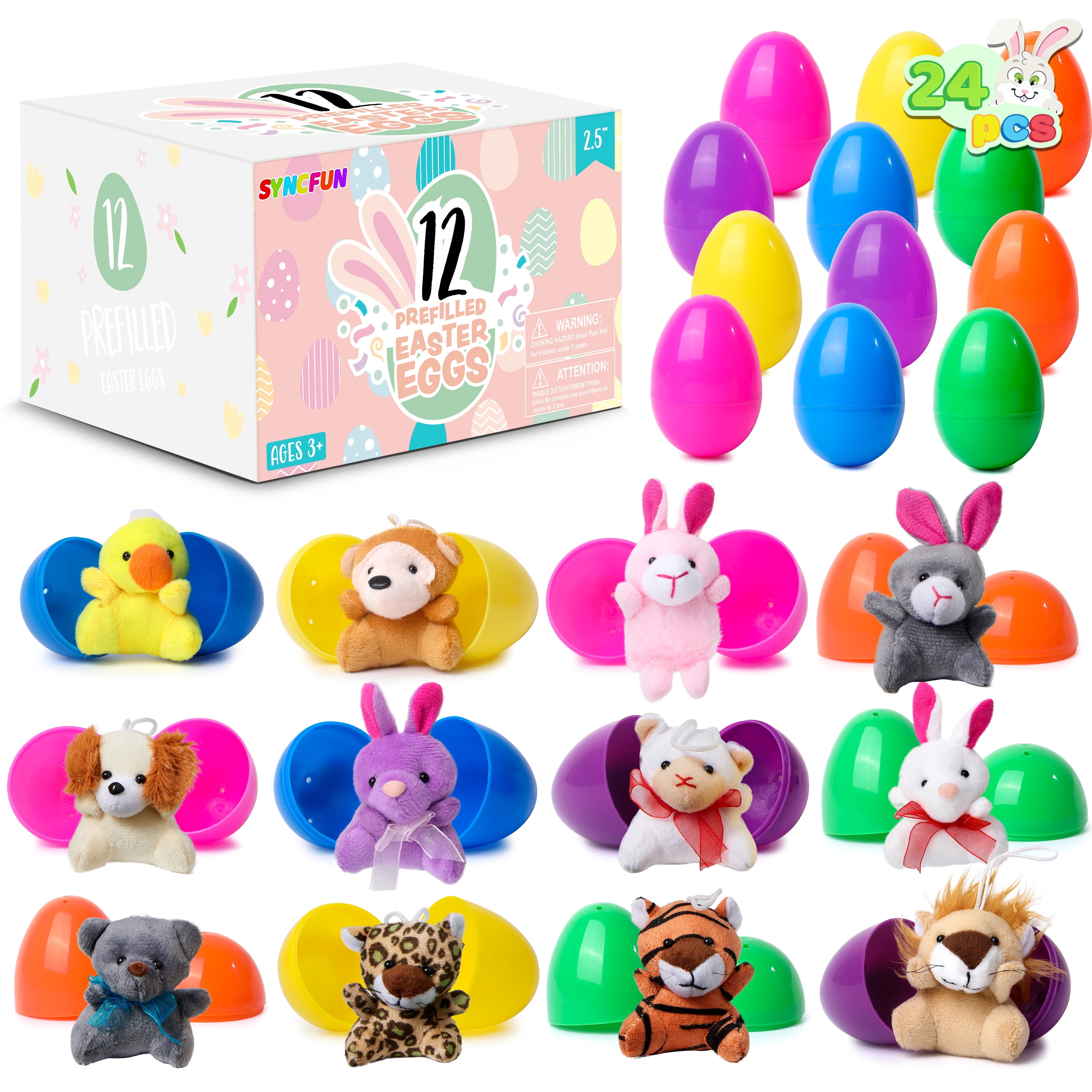 Syncfun 24 Pcs Prefilled Easter Eggs Set ( 12 Plush and 12 Eggs),Easter