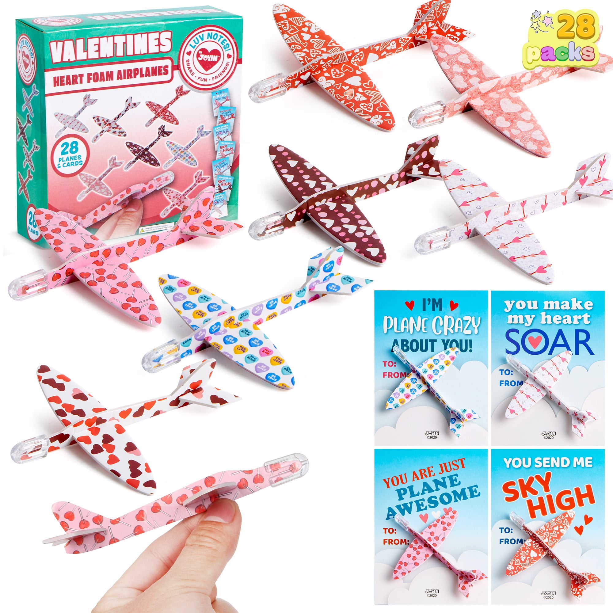 SYNCFUN 28 Packs Valentines Day Cards with Foam Airplanes for Kids