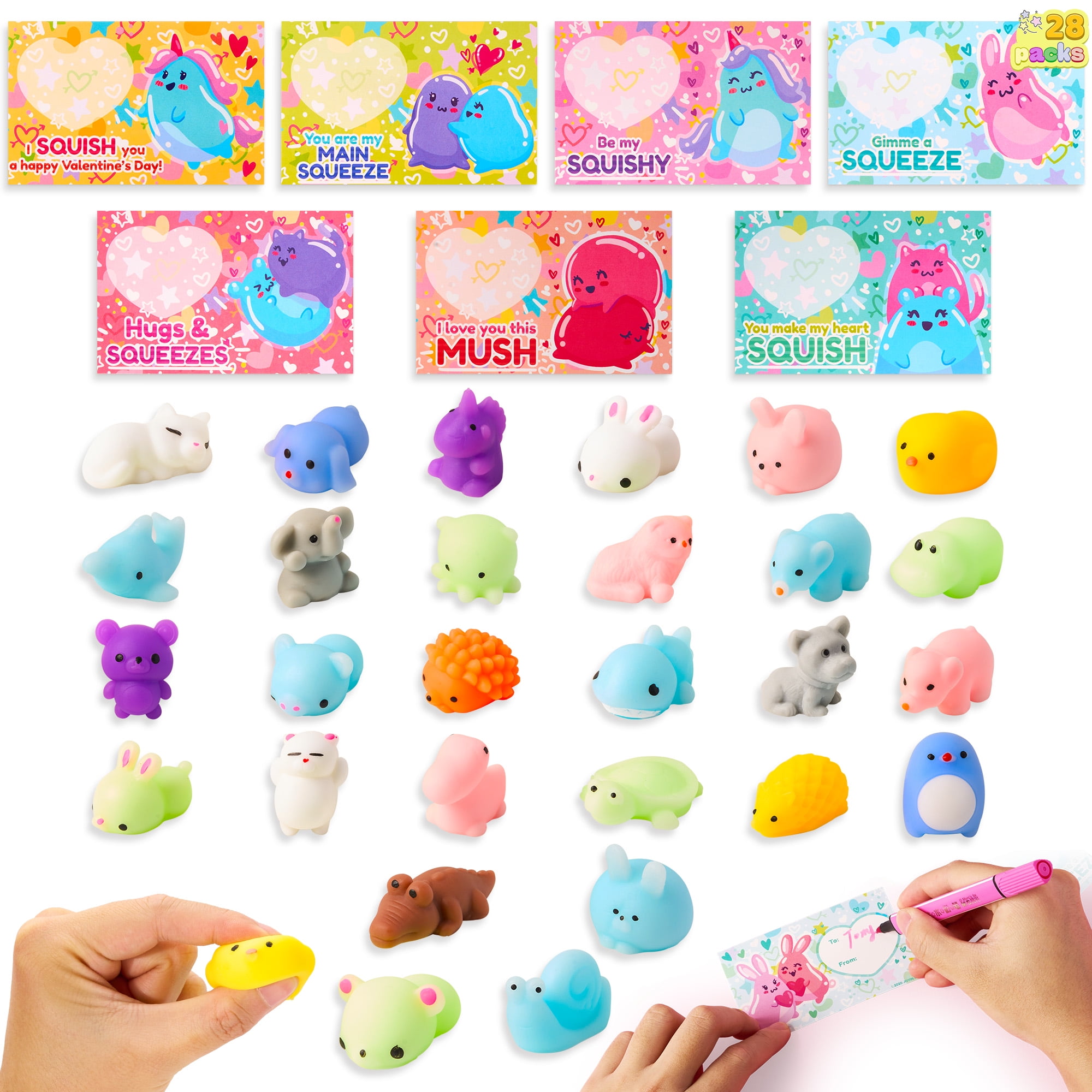 Syncfun 28 Packs Valentines Day Cards pack with Mochi Squishy Toys Set ...