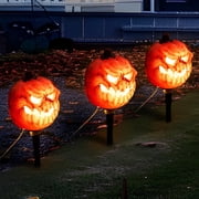 Joyfy 3 Pack Halloween Decorations Lighted Pumpkin Pathway Lights Stakes,Outdoor Jack-O-Lantern Waterproof Decorations,Scary Halloween Party Props Outdoor Yard Decor