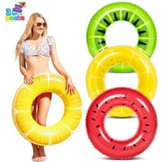 Joyfy 3 Packs 32.5'' Inflatable Pool Floats for Kids Adults, Fruits Swim Tube Pool Rings Swimming Rings Floaties for Swimming Pool Party Decorations