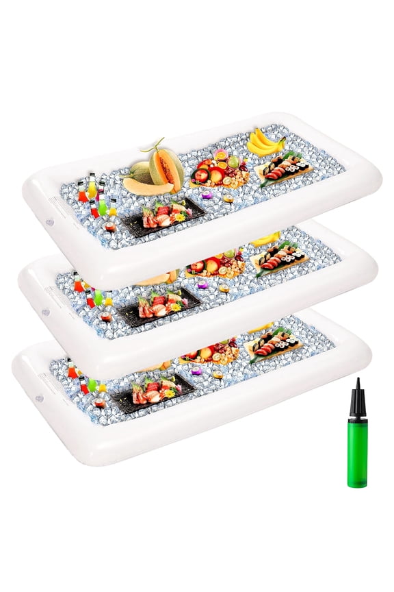 3 Packs Inflatable Pool Bars Cooler, Inflatable Cooler Ice Buffet Salad Serving Trays with Drain Plug for Indoor Outdoor Summer Pool Beach Luau Party