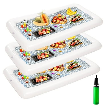 Syncfun 3 Packs Inflatable Pool Bars Cooler, Inflatable Cooler Ice Buffet Salad Serving Trays with Drain Plug for Indoor Outdoor Summer Pool Beach Luau Party