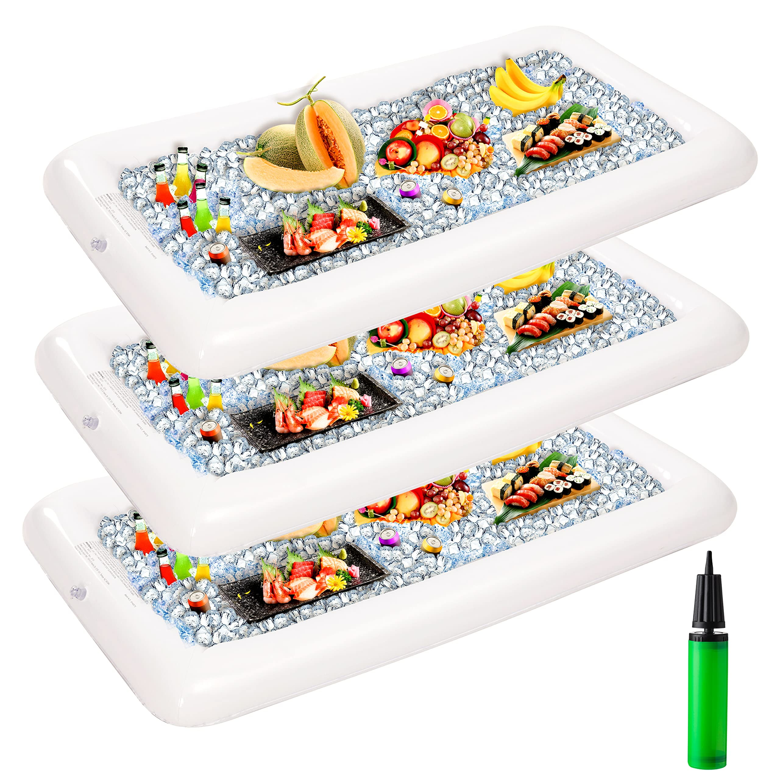 Joyfy 3 Packs Inflatable Pool Bars Cooler, Inflatable Cooler Ice Buffet Salad Serving Trays with Drain Plug for Indoor Outdoor Summer Pool Beach Luau Party