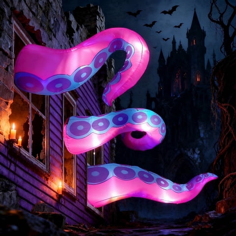 Joyfy 3Pcs Halloween Inflatable Octopus Tentacle Outdoor with Built-in LEDs,4.5,5,6 ft Window Inflatables Halloween Decorations Outdoor Blow Up Yard Lawn Party Decoration