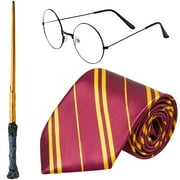 SYNCFUN 4 Pcs Wizard Costume Accessories Set with Glasses Tie Wand and Scarf,Halloween Cosplay Accessories for Kids and Adults Dress Up