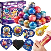 Joyfy 30 Packs Valentines Galaxy Slime With Cards for Kids, Stress Relief Fidget Toy for Kids Valentines Class Exchange Cards, Valentines Party Favors