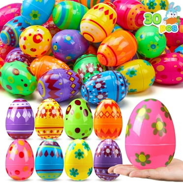 Joyfy Easter Eggs Plastic,30Pcs 3.15'' Printed Plastic Eggs for Easter,Fillable Empty Eggs Bulks,Easter Basket Stuffers,School Classroom Prizes
