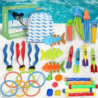 JOYIN 30 Pcs Diving Pool Toys for Kids, Jumbo Set with Storage Bag Pool Games Summer Swim Water Fish Toys