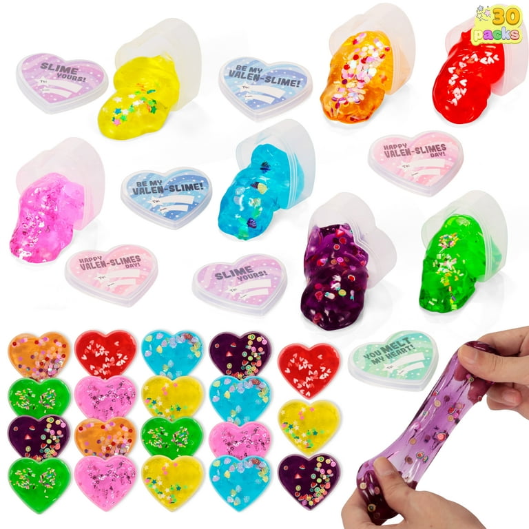 Syncfun 30 Pcs Valentines Slime Hearts with Cards Gifts for Kids,Valentines  Day Gifts for Kids Class,Valentine Treats for Kids,Classroom Exchange Gifts  