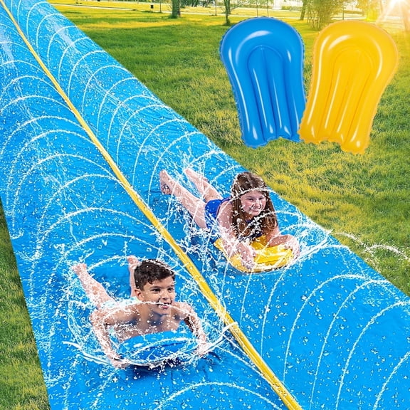 Joyfy 30ft x 6ft Huge Water Slide, Heavy Duty Lawn Water Slide with Built-in Sprinkler and 2 Slip Inflatable Boards for Summer Party