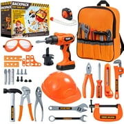Joyfy 32Pcs Kids Tool Set, Construction Tool Pretend Play Set with Tool Bag & Electronic Toy Drill, Pretend Play Kids Toys, Toy Construction Tools for Kids Ages 3 4 5 6 7 8 Years Old