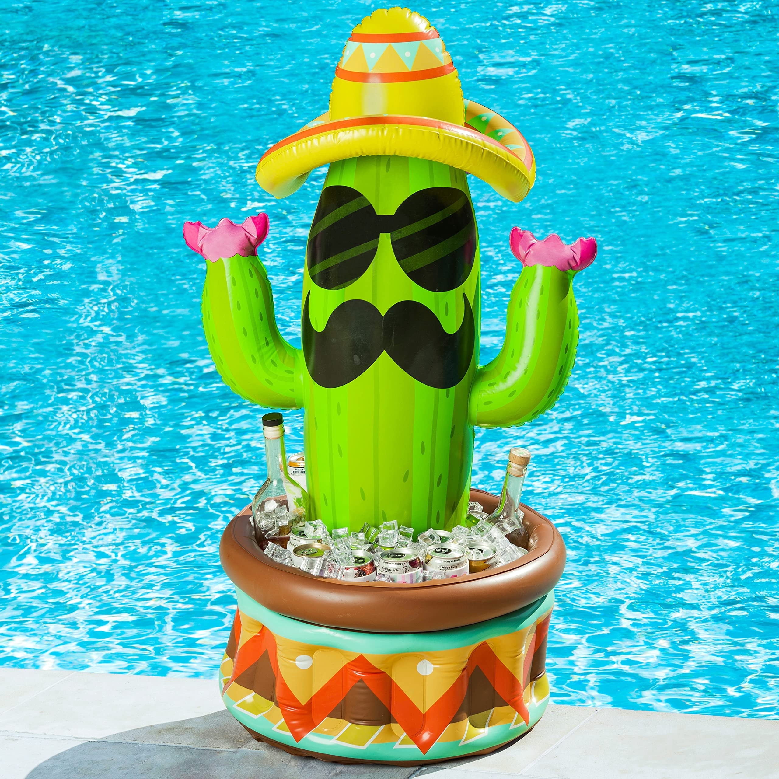 Joyfy 36" Inflatable Cactus Cooler with Sombrero Hat for Fiesta, Pool Party  Decoration, Cinco de Mayo Party Supplies