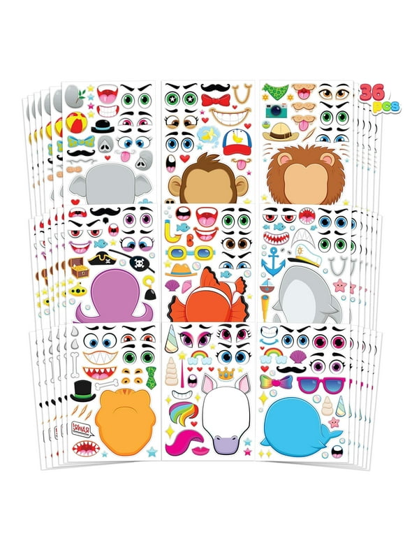 Syncfun 36 Sheets Make-a-Face Sticker Sheets, 1000+ Make Your Own Animal Mix and Match Stickers for Kids, Birthday Holiday Party Favor Craft Gifts for Toddlers, 9.8"x6.7"