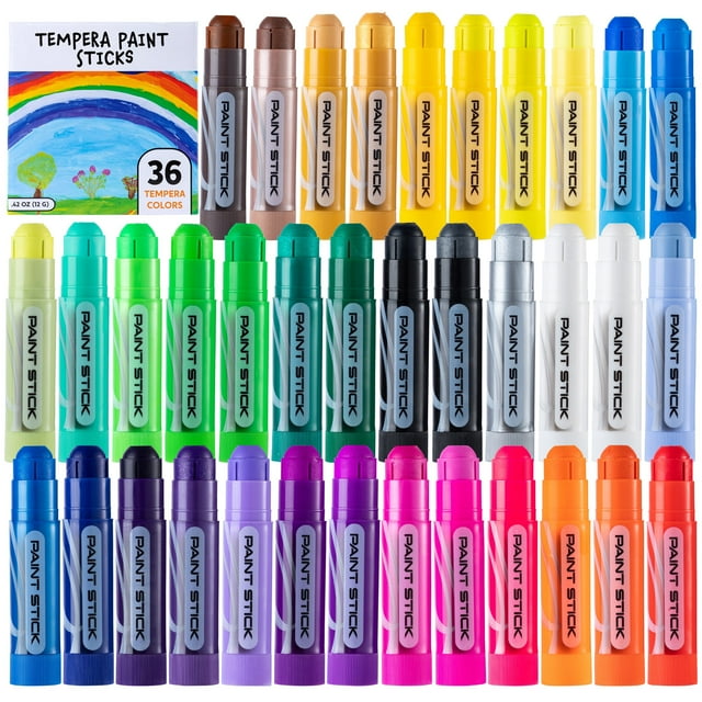 Syncfun 36pcs Tempera Paint Sticks Bulk Set, Washable Art Supplies for