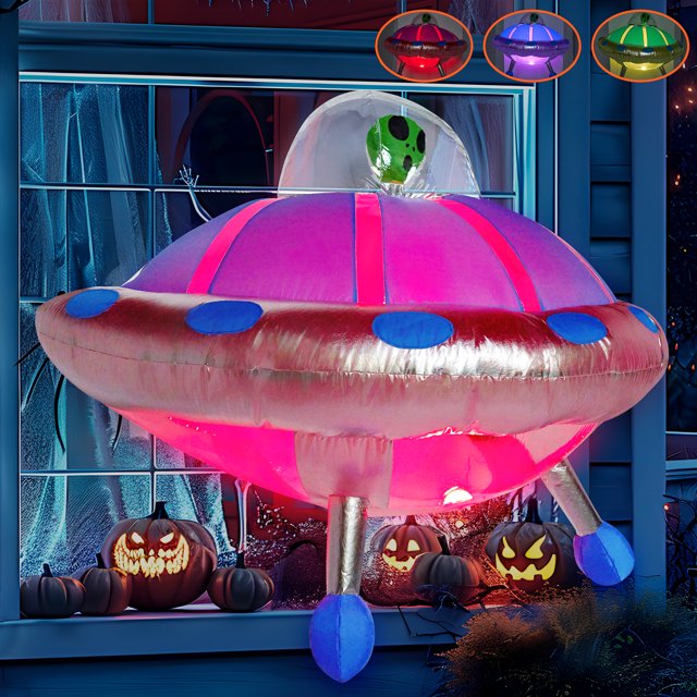 Syncfun 4.5 FT Halloween Inflatable Decorations Outdoor UFO Crashing