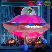 Joyfy 4.5 FT Halloween Inflatable Decorations Outdoor UFO Crashing Through Window Broke Out from Window with Built-in Color Changing LED Blow Up Inflatable for Yard Garden Lawn Decor