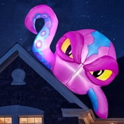 Joyfy 4 FT Halloween Inflatable Purple Octupos Head with Tentacles Broke Out from Window with Built-in LED Blow Up Inflatable for Window Decoration Yard Garden 
