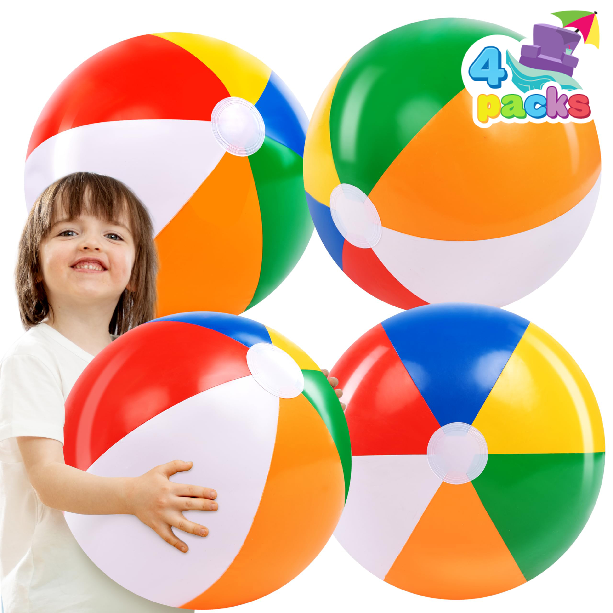 JOYIN 12 Pack Rainbow Beach Balls, 12'' Inflatable Beach Balls Swimming