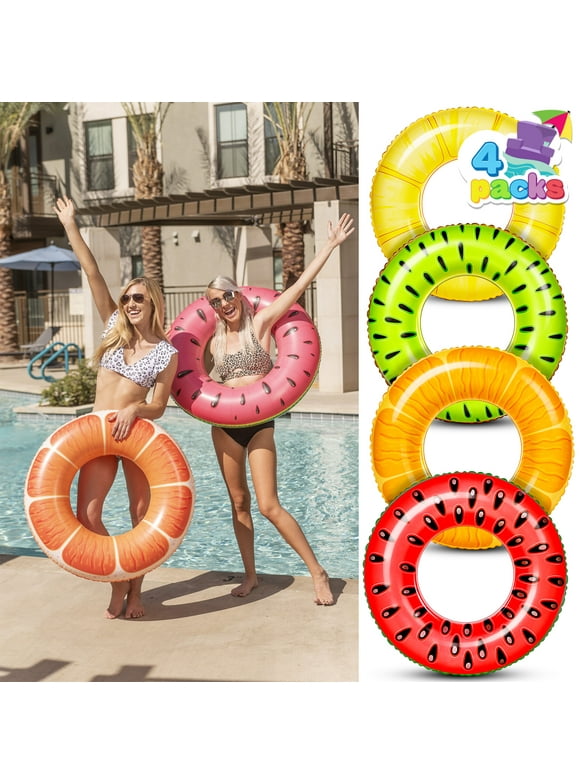 Syncfun 4 Packs Inflatable Pool Floats Fruit Tube Rings, Fruit Pool Tubes, Pool Floaties Toys, Beach Swimming Party Toys for Kids and Adults