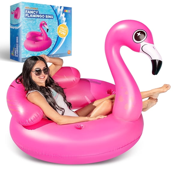 Joyfy 45" Inflatable Flamingo Pool Float, Summer Pool Raft Lounge for Adults & Kids, with 2 Cup Holders and Head Rest