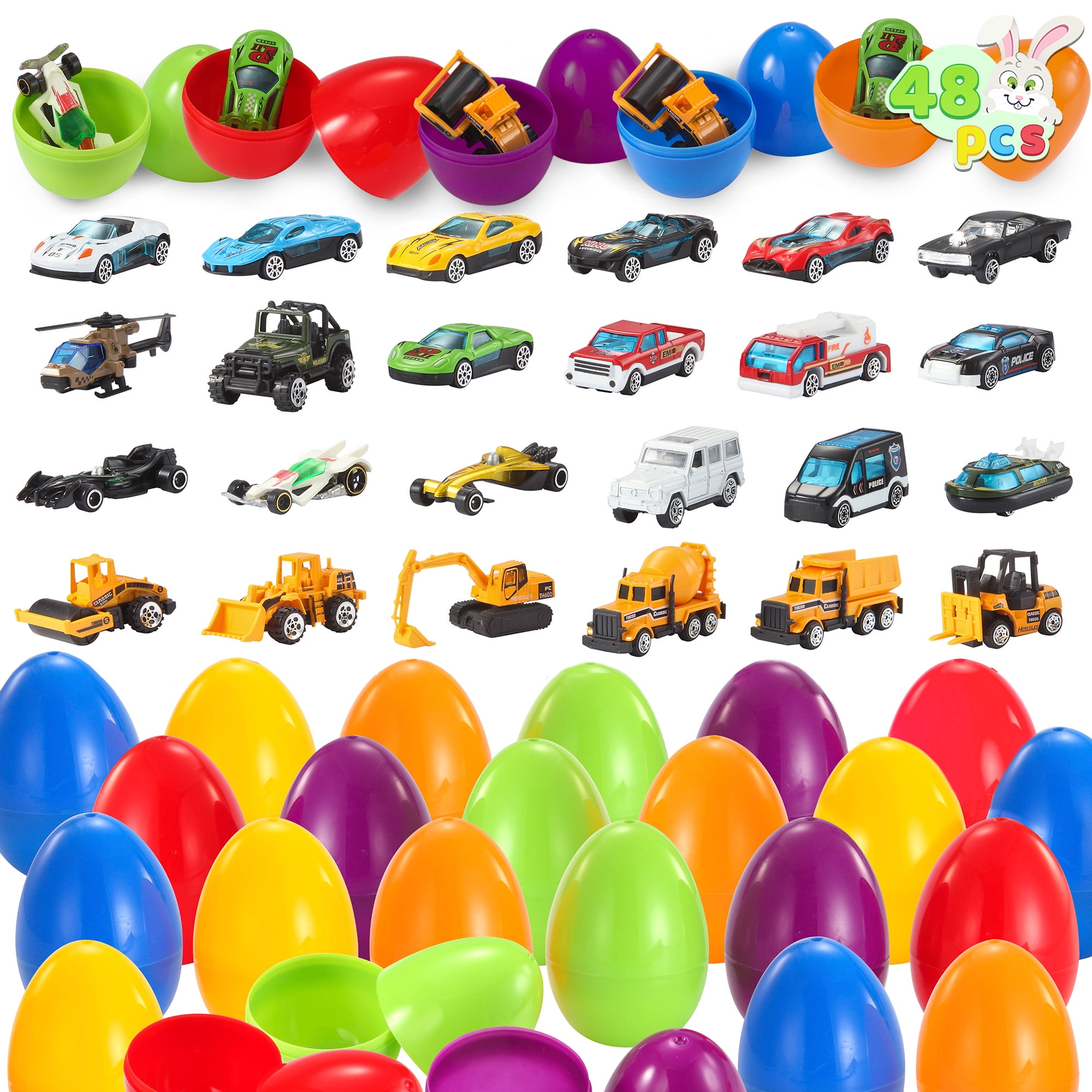 Syncfun 48 Pcs Prefilled Easter Eggs ( 24 Cars and 24 Eggs),Easter Egg