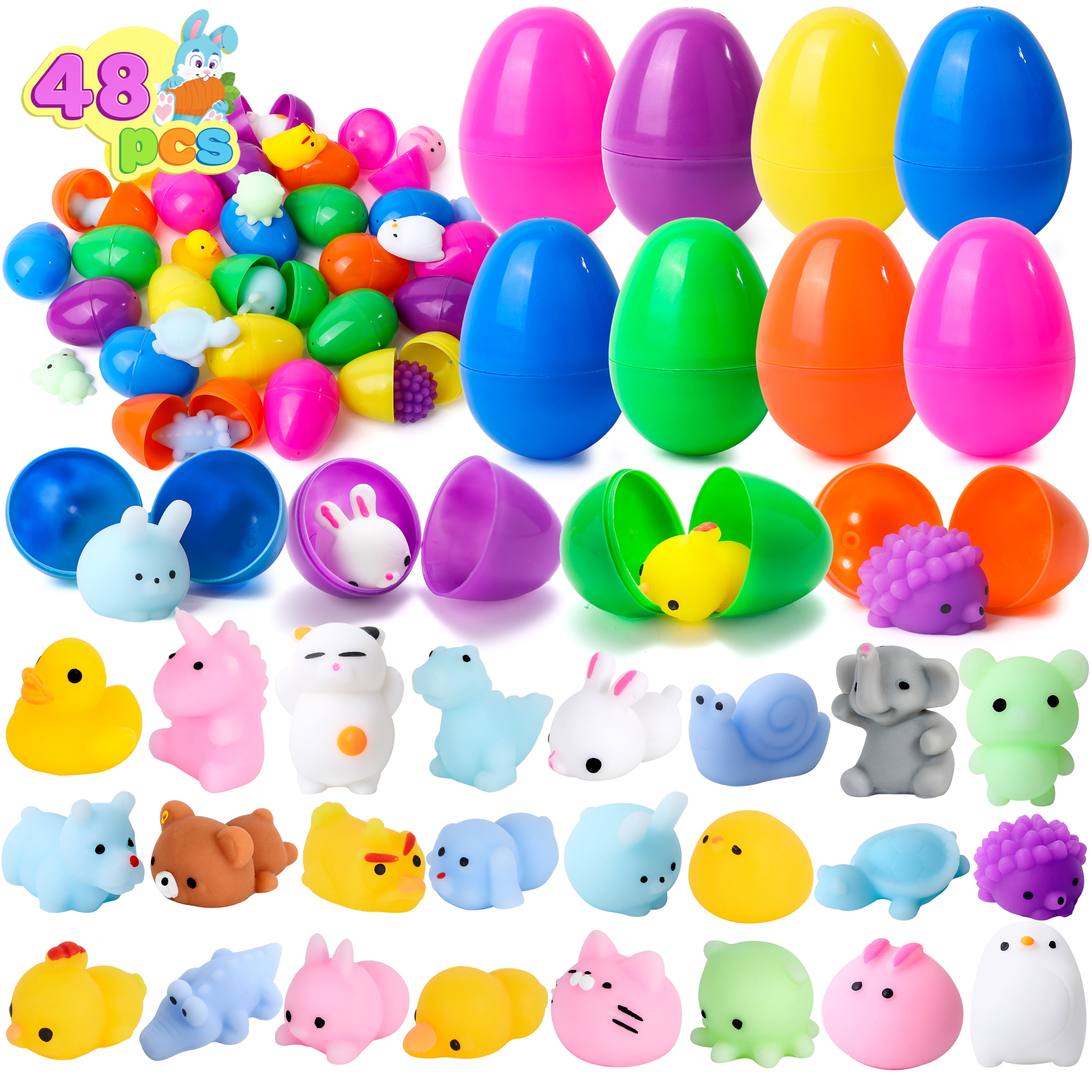 Syncfun 48 Pcs Prefilled Easter Eggs with Toys(24 Mochi and 24 Eggs