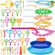 SYNCFUN 48Pcs Big Bubble Wands Set, 18" Giant Bubble Bottle with Tray Bulk for Kids Summer Outdoor Play, Easter Basket Stuffers, Birthday Party Favors