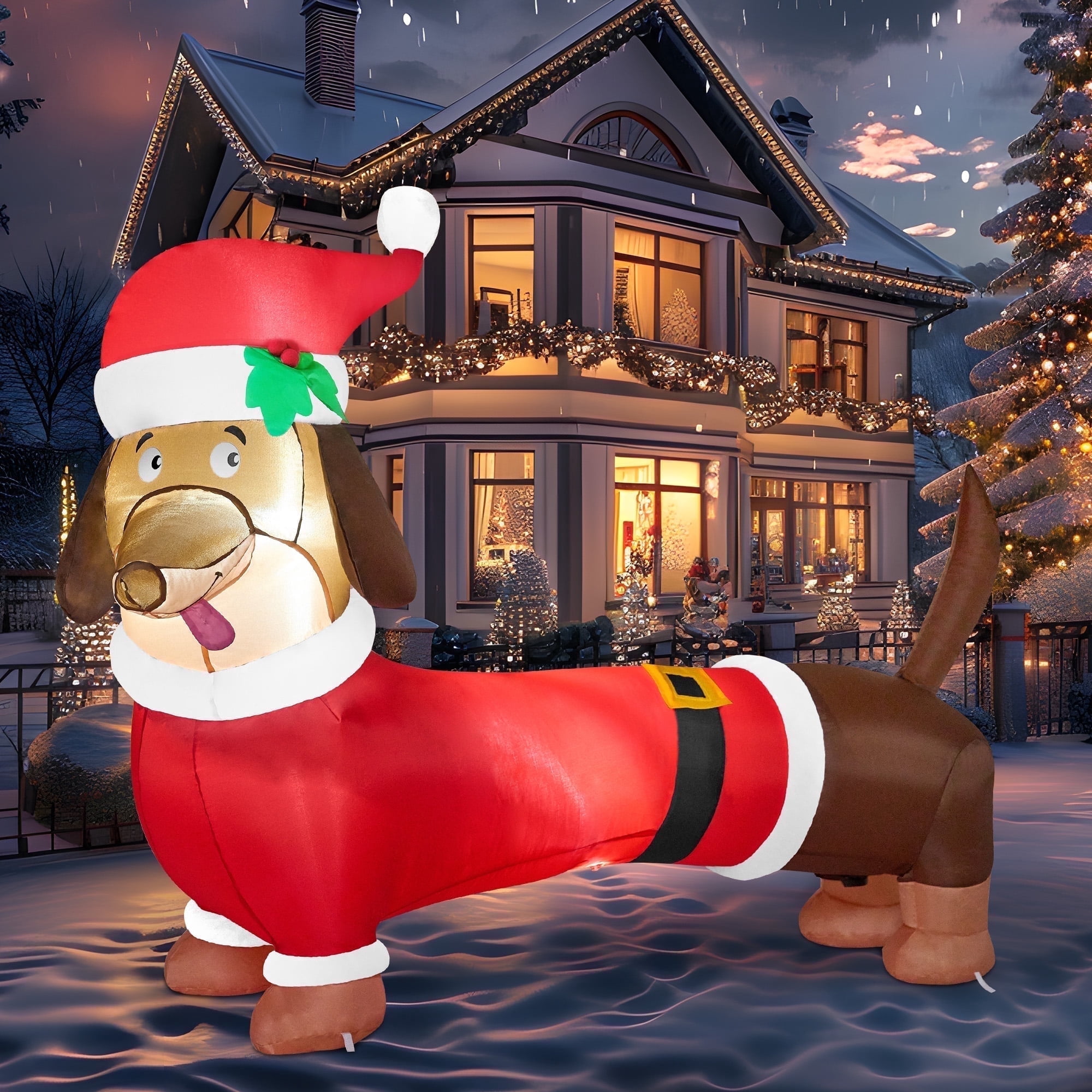 Syncfun 5 FT Christmas Inflatables Dachshund Dog Outdoor Decorations,Wiener Dog Christmas Blow Ups Yard Christmas with Built-in LEDs for Holiday Party Garden Lawn Decor