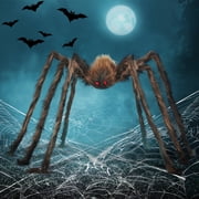Joyfy 5 ft Giant Spider Halloween Decorations Outdoor,Poseable Scary Spider Lifelike Hairy Prop for Yard,Haunted House,Tree or Porch Party Decorations,Brown
