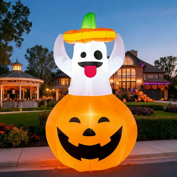 Joyfy 5 FT Halloween Inflatables Light up Pumpkin Ghosts Halloween Inflatables Outdoor Decorations,Blow up Halloween Yard Decorations