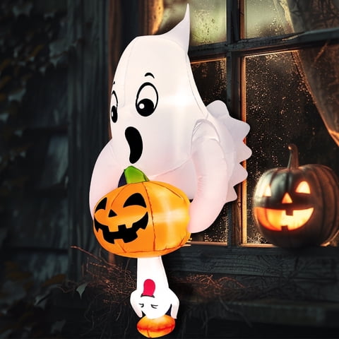 Joyfy 6 FT Halloween Inflatable Ghost Broke Out from Window with Built-in LED Blow Up Inflatable for Window Decoration Yard Garden Lawn Decor