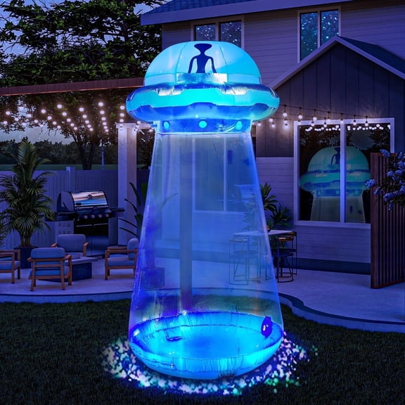 Joyfy 6 FT Halloween Inflatable UFO Alien Decoration with Built-in LEDs,UFO Halloween Decorations Outdoor Blow Up Yard Lawn Decoration (Not Including Cow)
