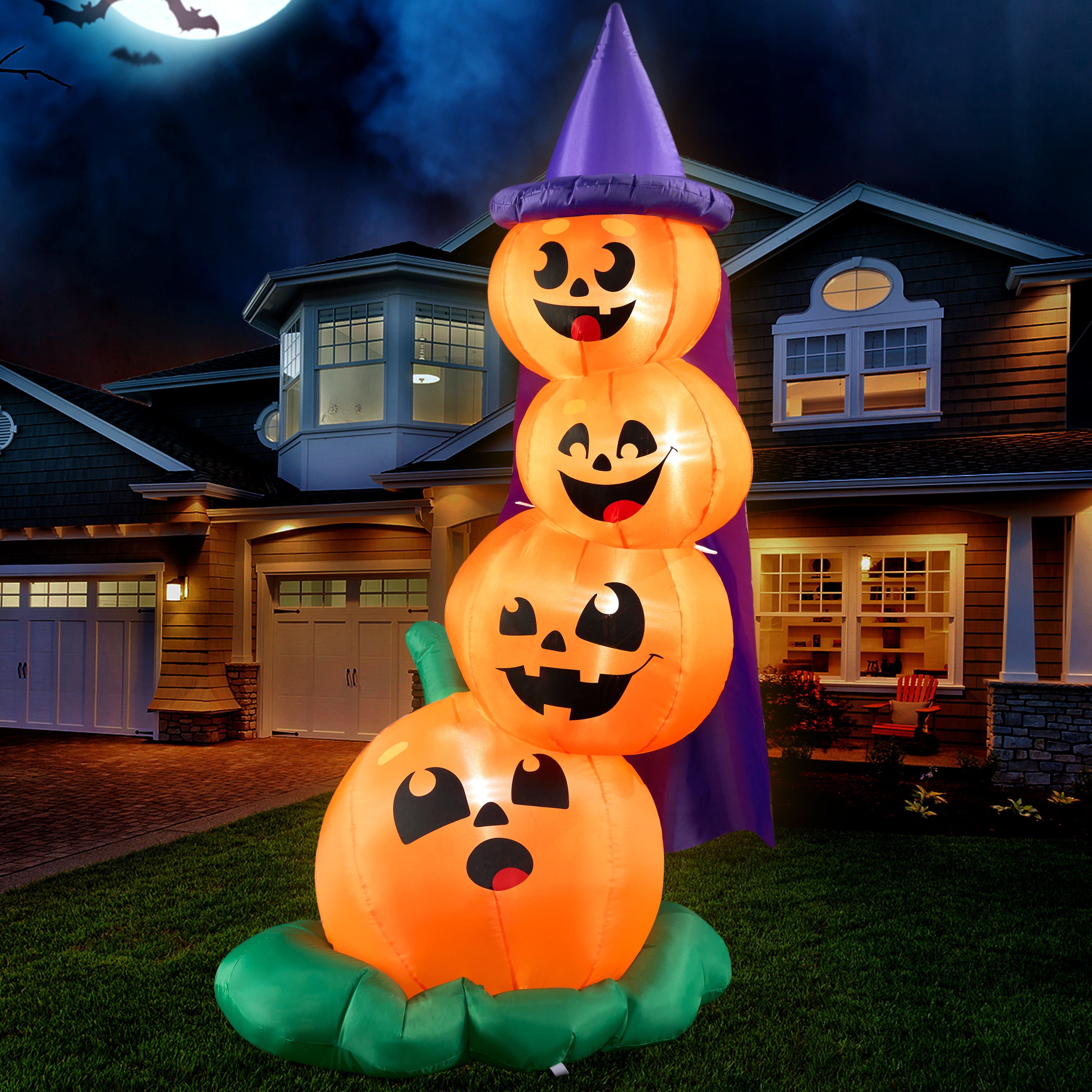Syncfun 6 FT Halloween Inflatables Stacked Pumpkins with Build in LEDs for Porch Halloween Pumpkin Decor Blow up Yard Decorations