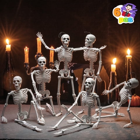 Joyfy 6 Pcs Skeleton Halloween Decorations,16 Inch Full Body Poseable Skeleton with Movable Joints for Halloween Indoor Outdoor Party,Graveyard,Haunted House Accessories