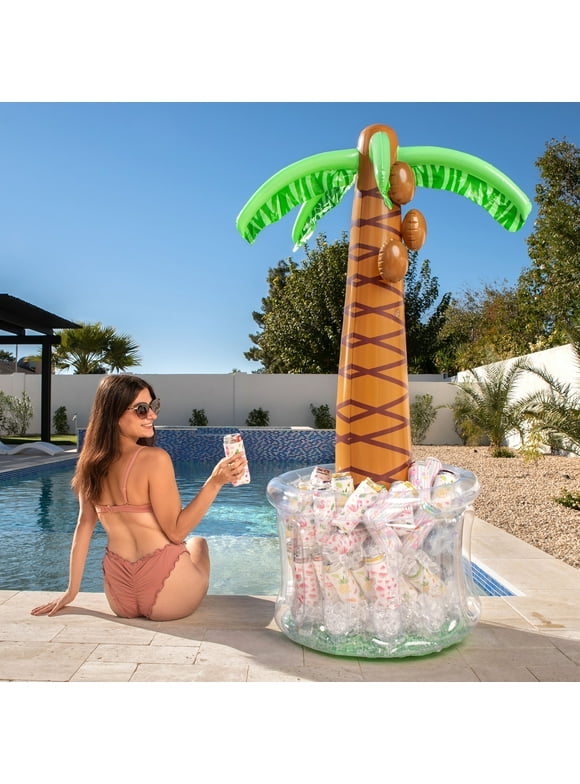 Syncfun 60" Inflatable Palm Tree Cooler, Beach Pool Party Decorations, Ocean Jungle Tropical Luau Hawaiian Birthday Party Supplies Summer Outdoor Drink Cooler