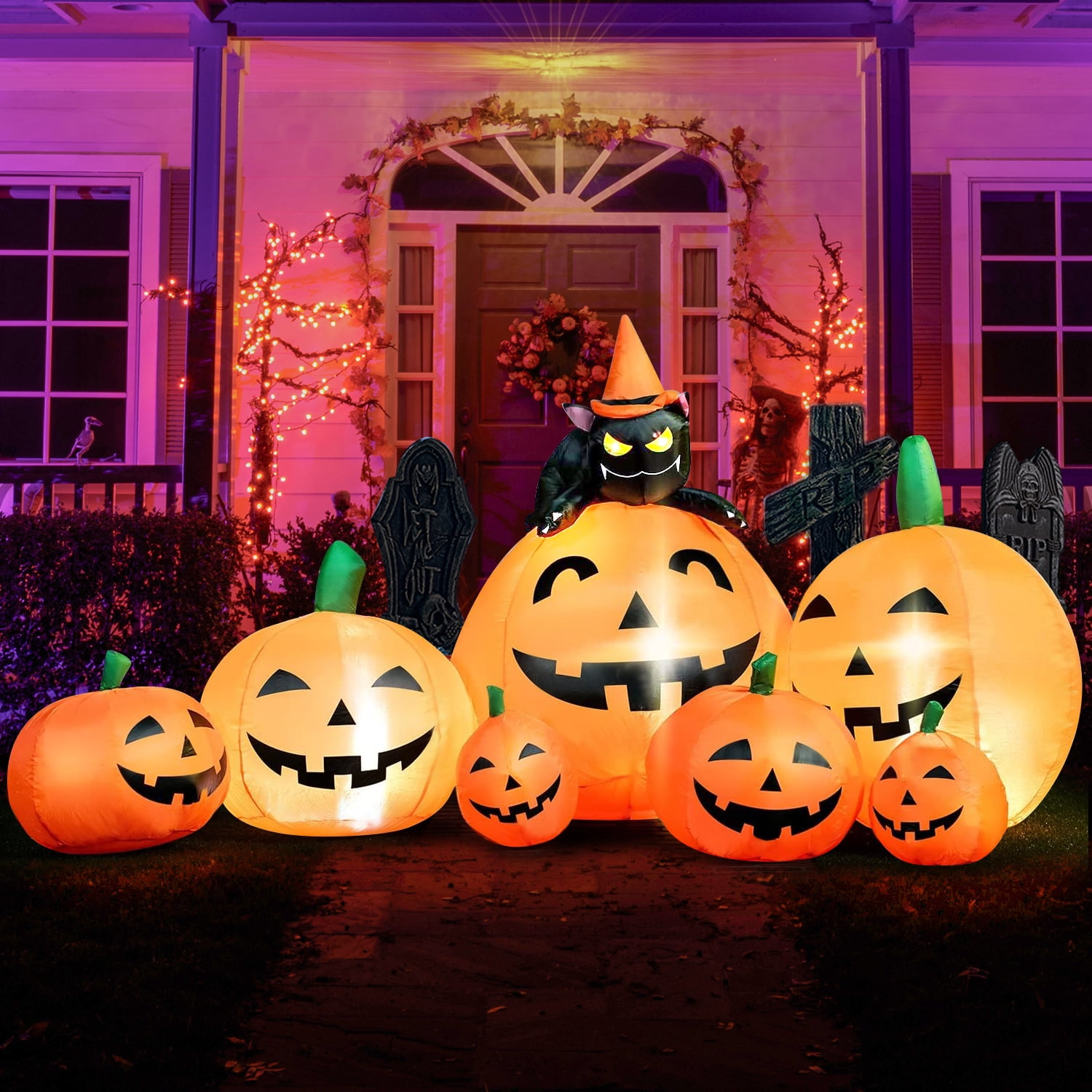 SYNCFUN 7 ft Halloween Inflatables Pumpkins,Long Light up Pumpkins with