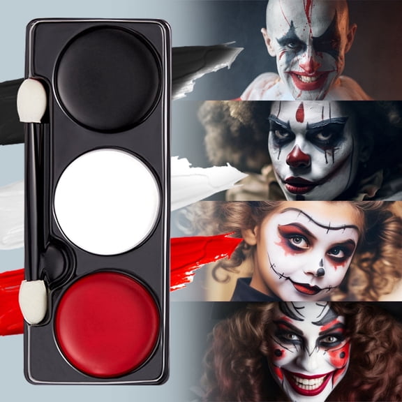 Joyfy 3 Colors Halloween Makeup Palette 7 oz, Halloween Face Painting Kit SFX Makeup with Double-headed Brush for Zombie Vampire Cosplay for Adult Kids