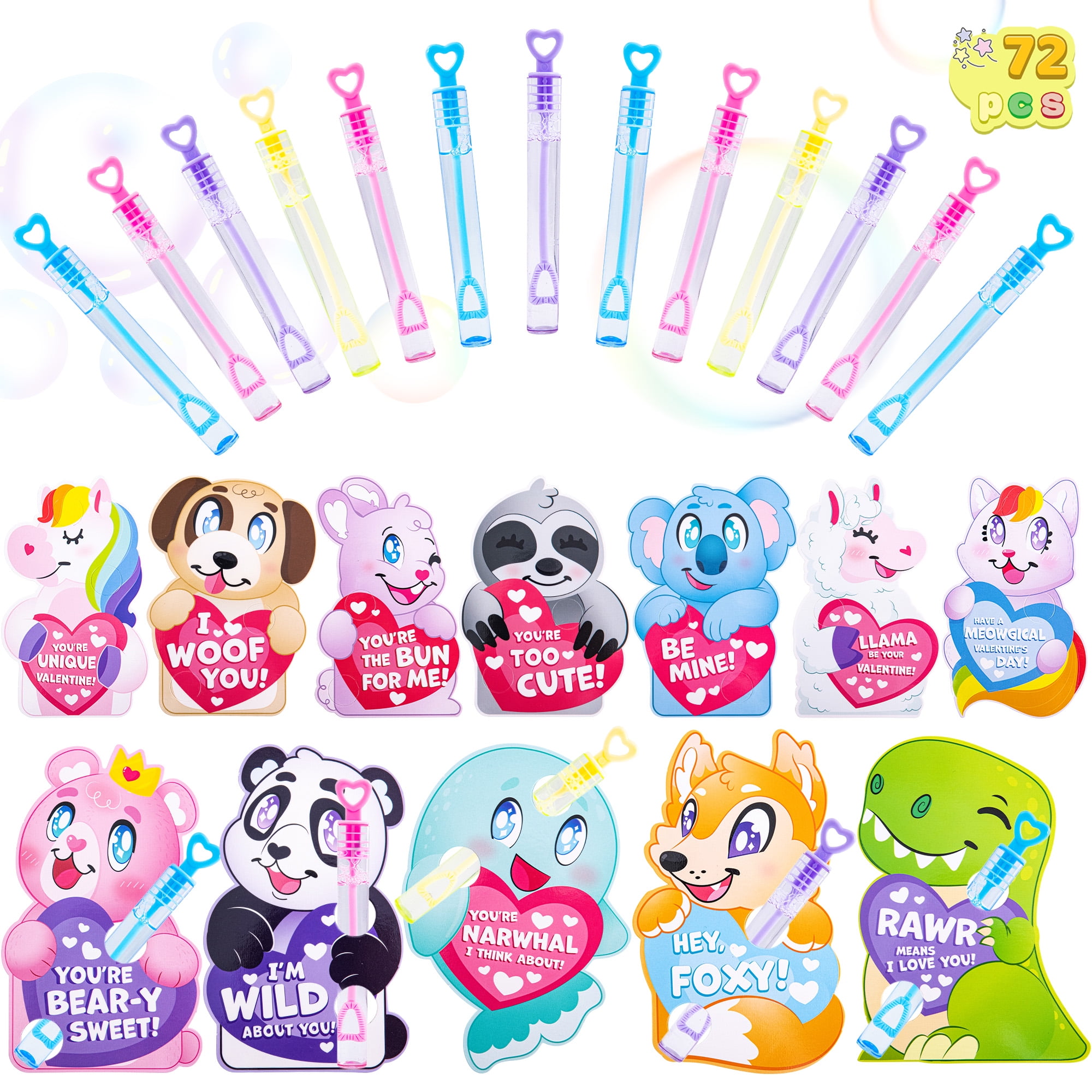 Syncfun 72 PCS Valentines Day Toys Set (36 Bubbles and 36 Cards