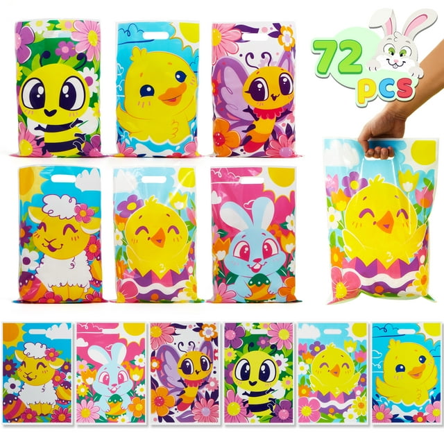 Syncfun 72 Pcs Easter Bags for Goodies Plastic Tote Bags for Kids ...