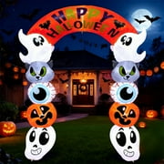 Joyfy 8 FT Halloween Inflatable Cute Stacked Characters Halloween Archway Decorations Inflatable with Build-in LEDs,Halloween Blow Up Yard Decorations